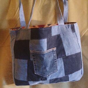 Patchwork Denim Tote Bag Handmade Upcycled Denim And Uphostery Fabric